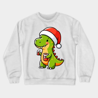 Cute Dino Santa Hat Xmas Cartoon Christmas Dinosaur Crewneck Sweatshirt